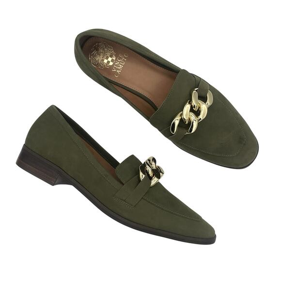Vince Camuto Aliyana Leather Loafers Olive green Sz 9 preppy Chic Academia - Picture 1 of 10